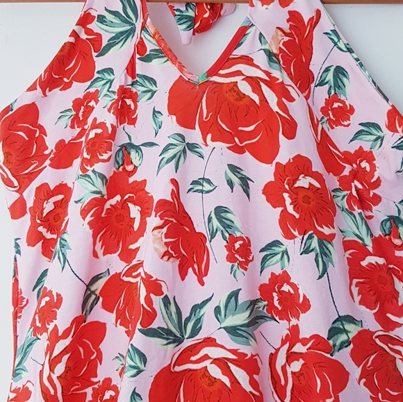ASOS Pink & Red Roses Bubble Hem Short Dress - Picture 4 of 13